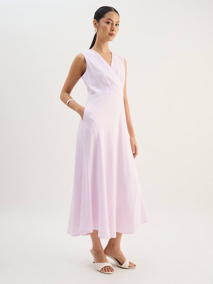 Zyara Fit And Flare Dress-Pink &amp; White