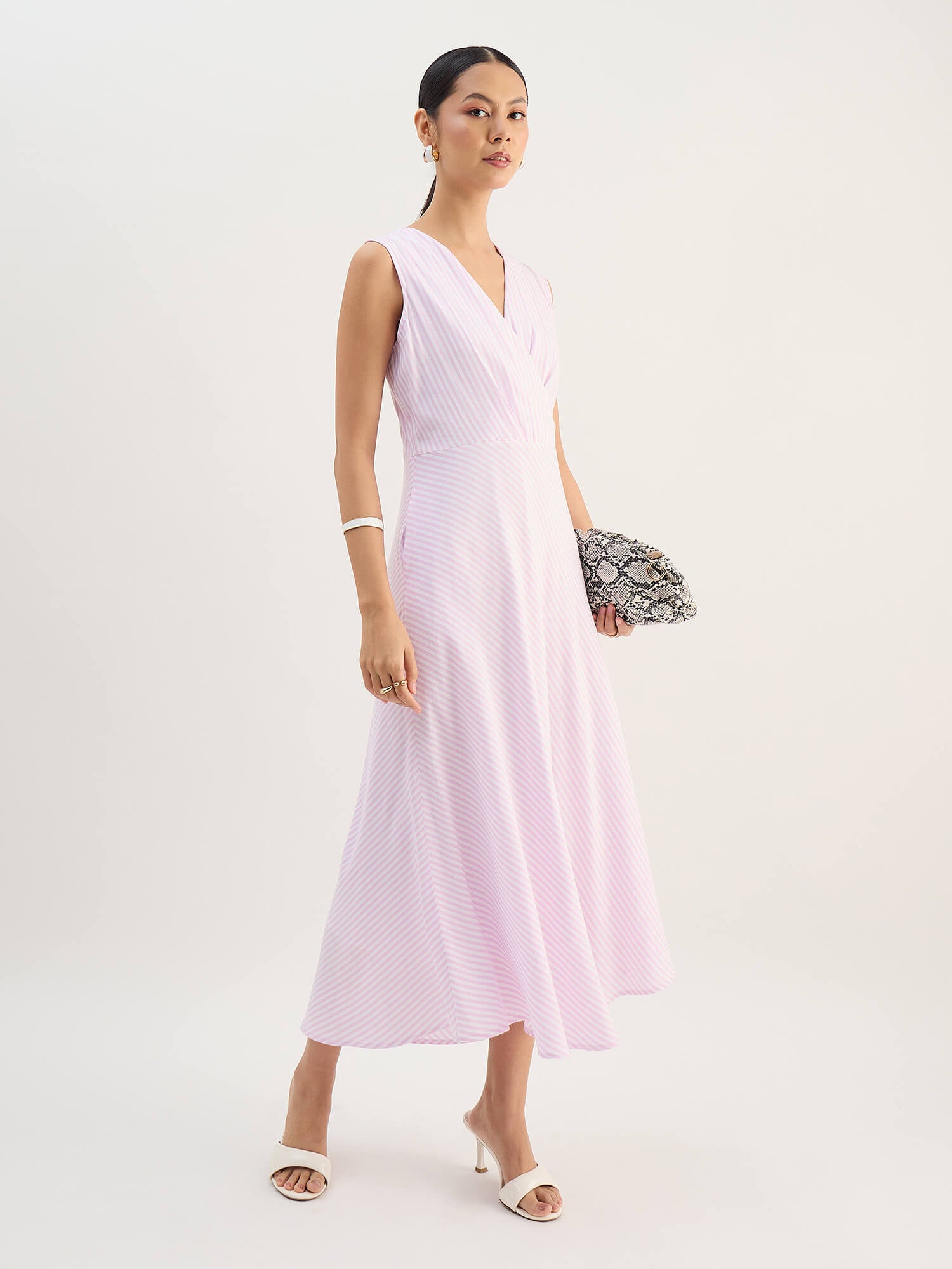 Zyara Fit And Flare Dress-Pink &amp; White
