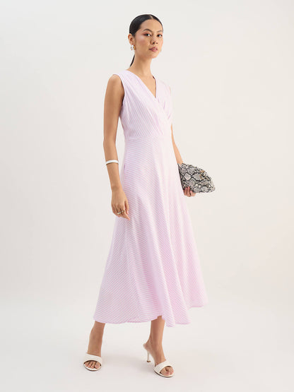 Zyara Fit And Flare Dress-Pink &amp; White