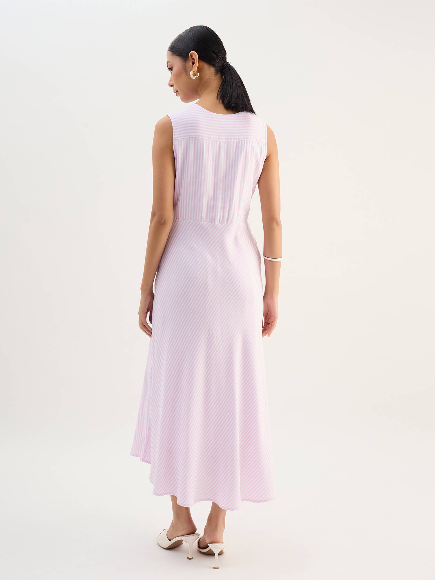 Zyara Fit And Flare Dress-Pink &amp; White