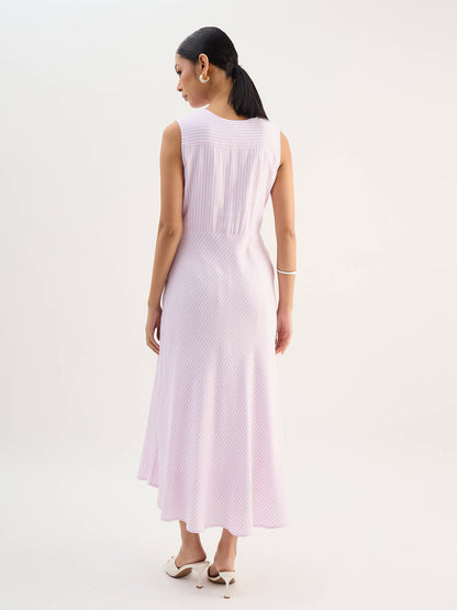 Zyara Fit And Flare Dress-Pink &amp; White