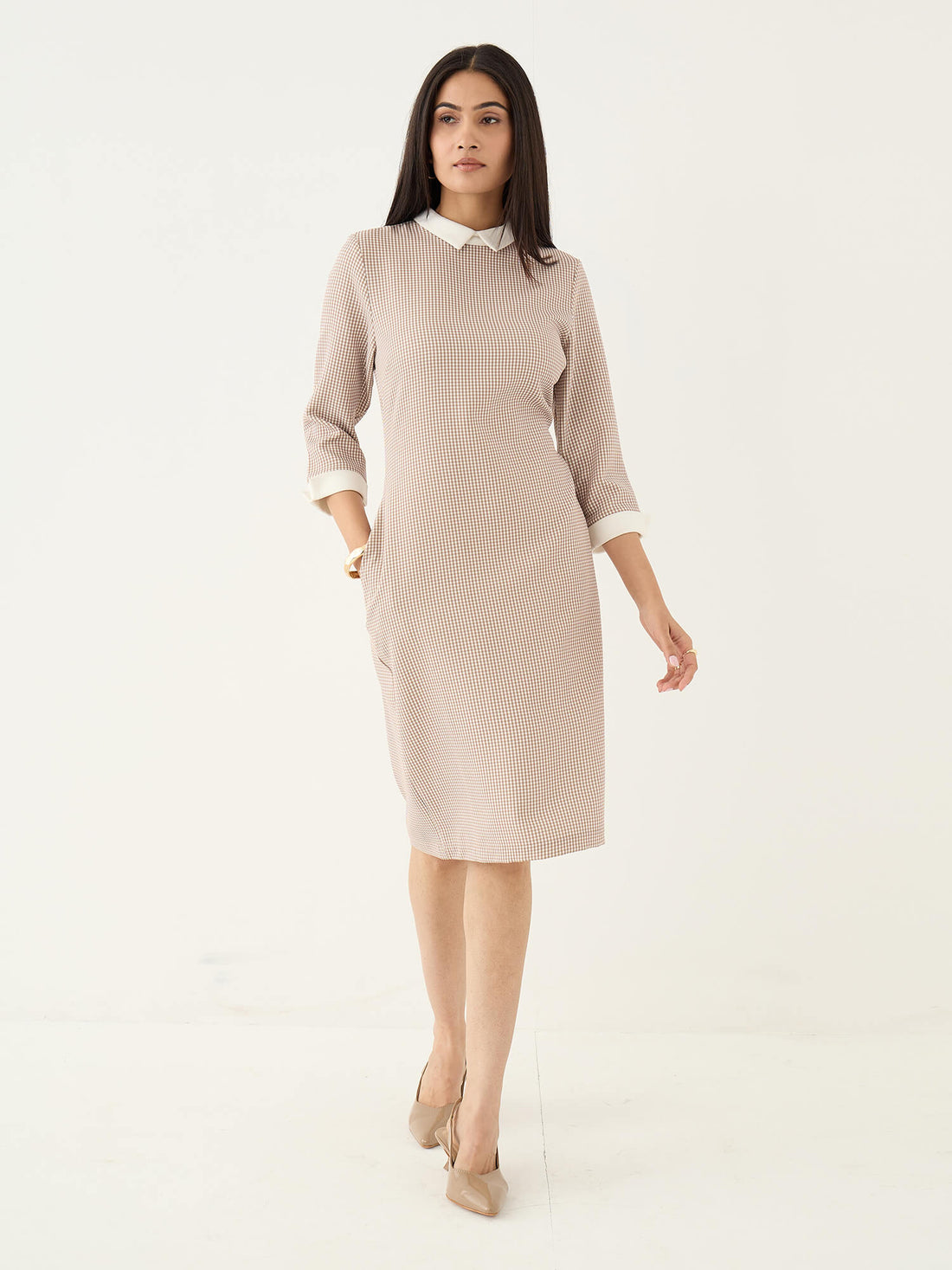 Peppery Shirt Style Dress-Brown