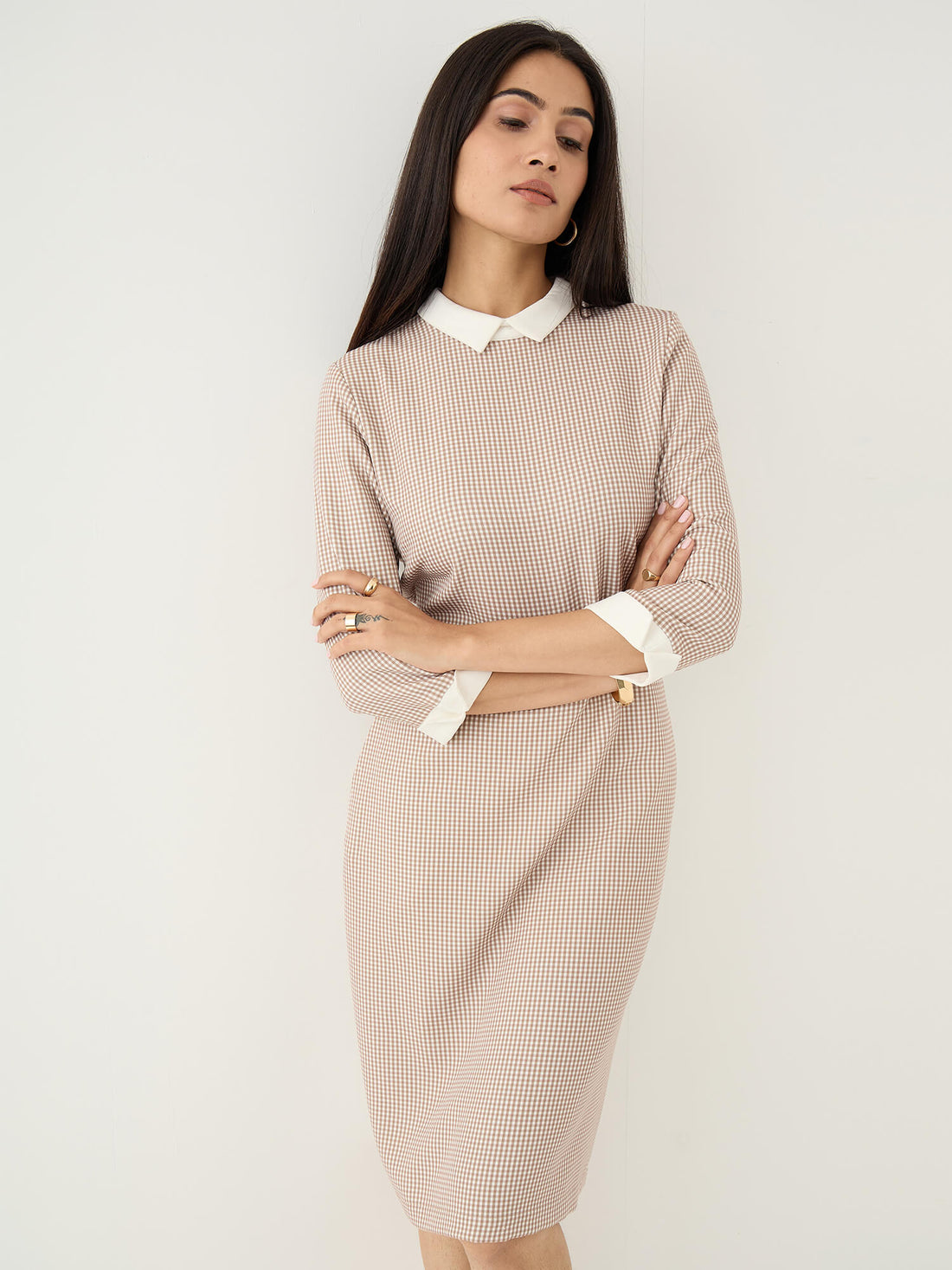 Peppery Shirt Style Dress-Brown