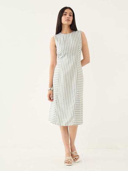Norvia Stripe Placement Shift Dress-Green &amp; White