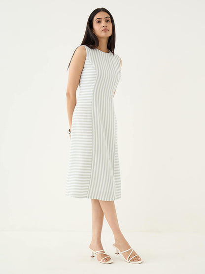 Norvia Stripe Placement Shift Dress-Green &amp; White