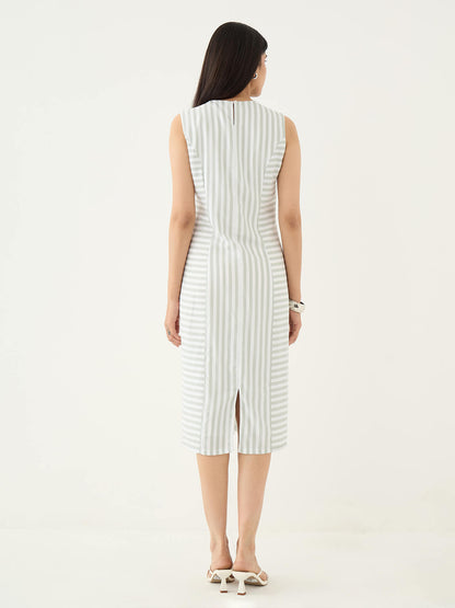 Norvia Stripe Placement Shift Dress-Green &amp; White