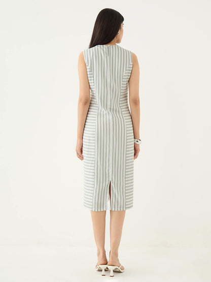 Norvia Stripe Placement Shift Dress-Green &amp; White