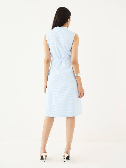Kaviro Belted Wrap Style Dress-Blue&amp;White