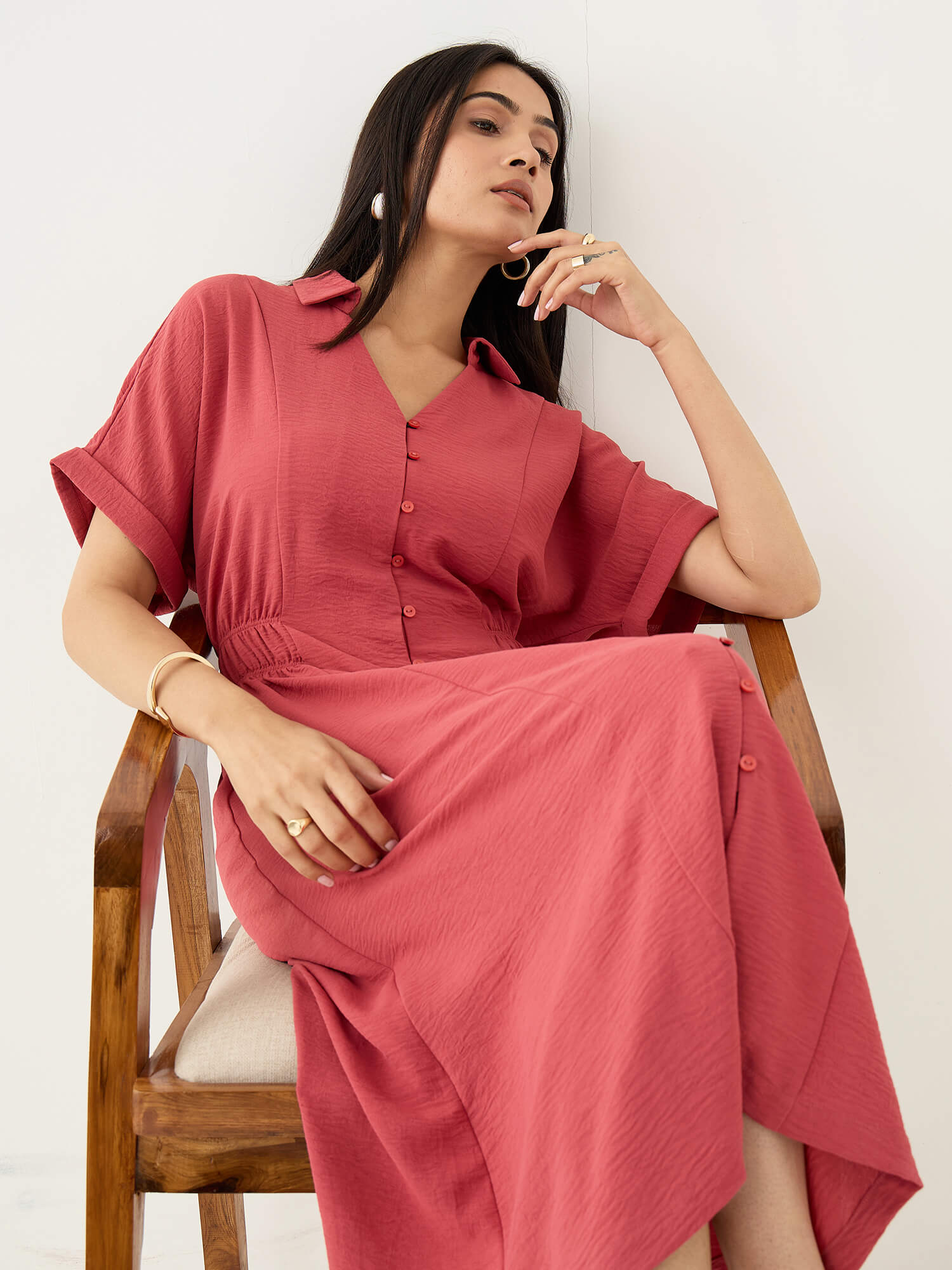 Noema Side Elasticated Detail Dress-Dark Peach - SALT Attire