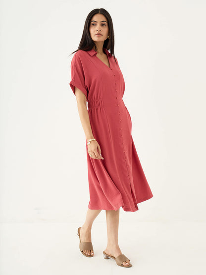 Noema Side Elasticated Detail Dress-Dark Peach - SALT Attire