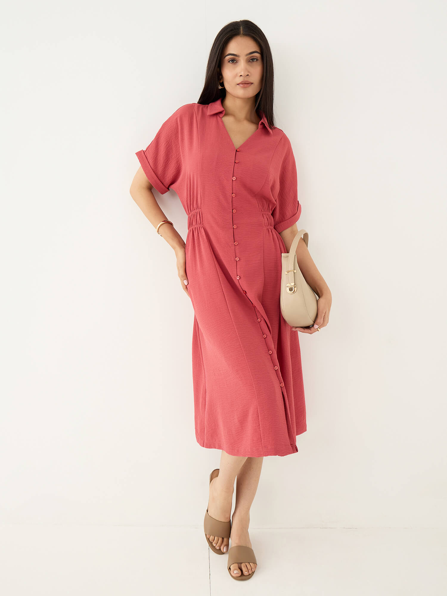 Noema Side Elasticated Detail Dress-Dark Peach - SALT Attire