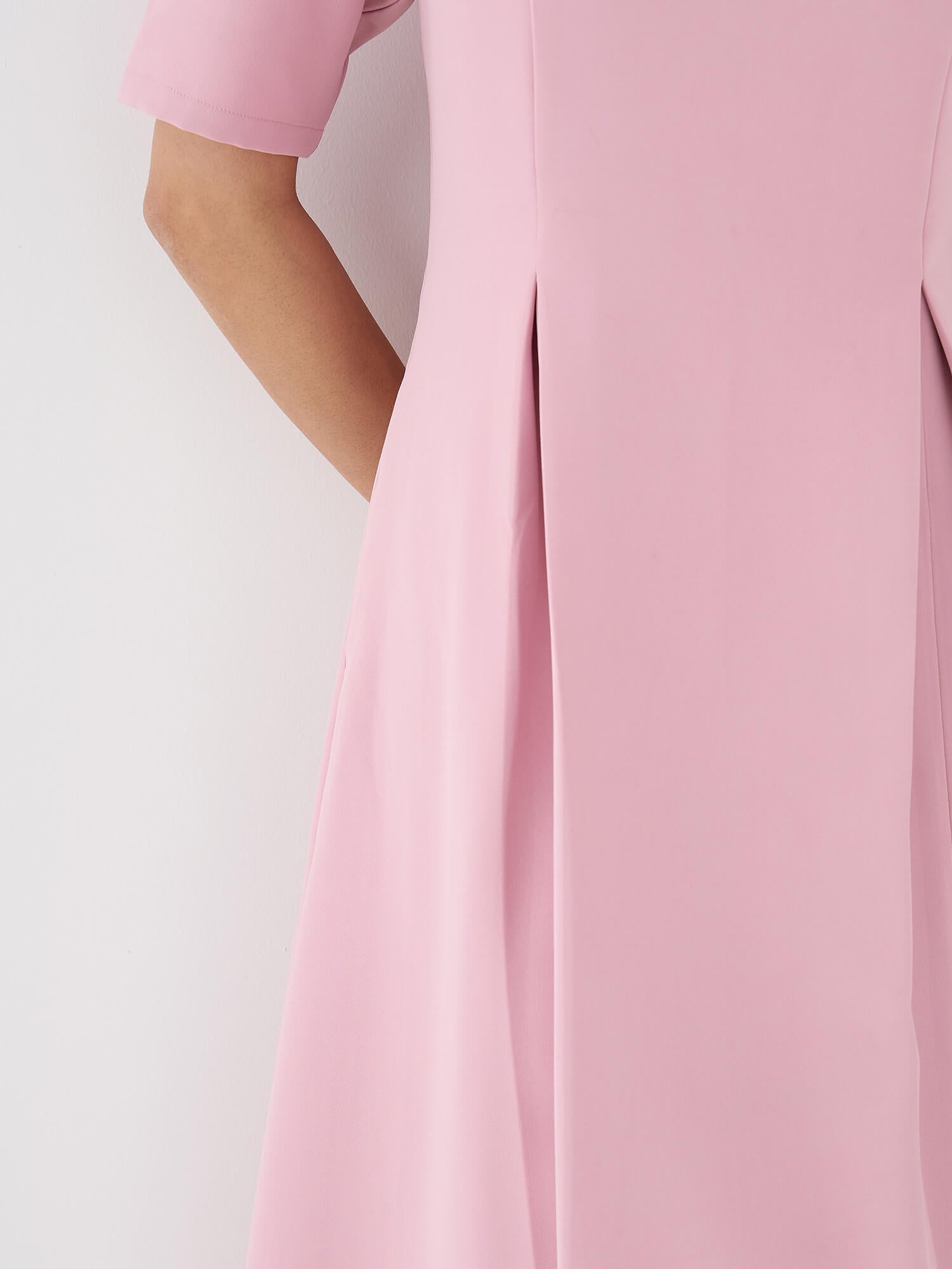Etherea Square Neck Pleated Dress-Pink