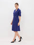 Arcadia Notch Collar Pleated Dress With Horsebit Trim-Ink Blue