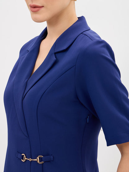 Arcadia Notch Collar Pleated Dress-Ink Blue