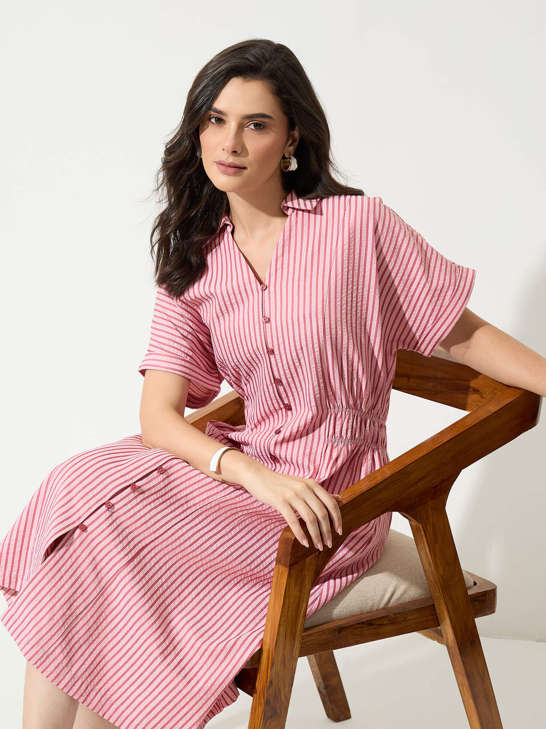 Aurel Side Elasticated Detail Dress-Coral Pink