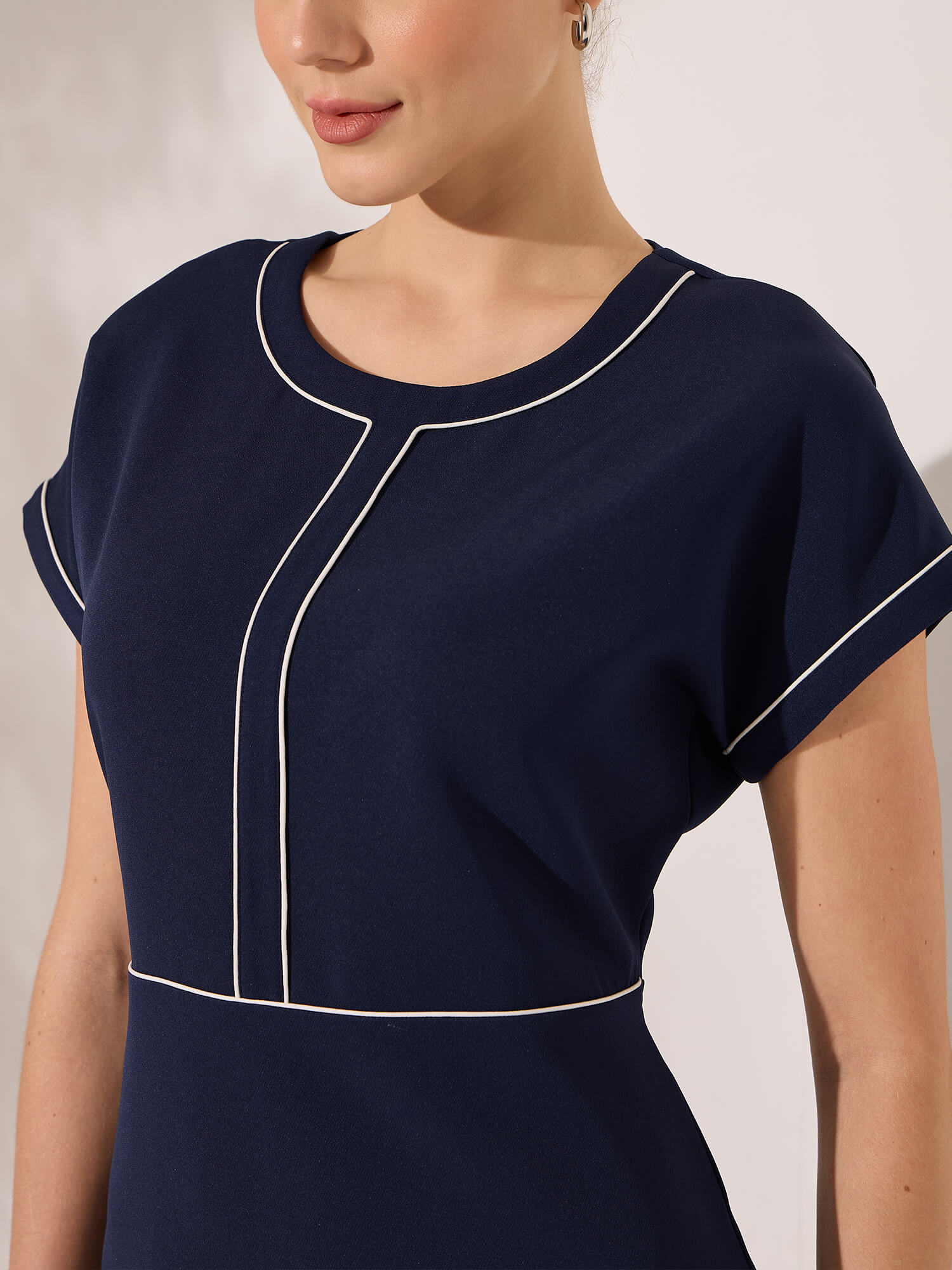 Althea Contrast Detail A-Line Dress-Navy