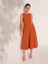 Nerissa Panelled Detail Fit and Flare Dress-Orange