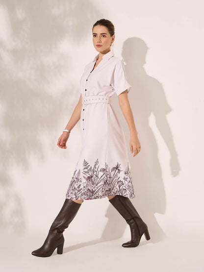 Anya Dolman Sleeve Shirt Dress With Placement Print-Beige&amp;Brown