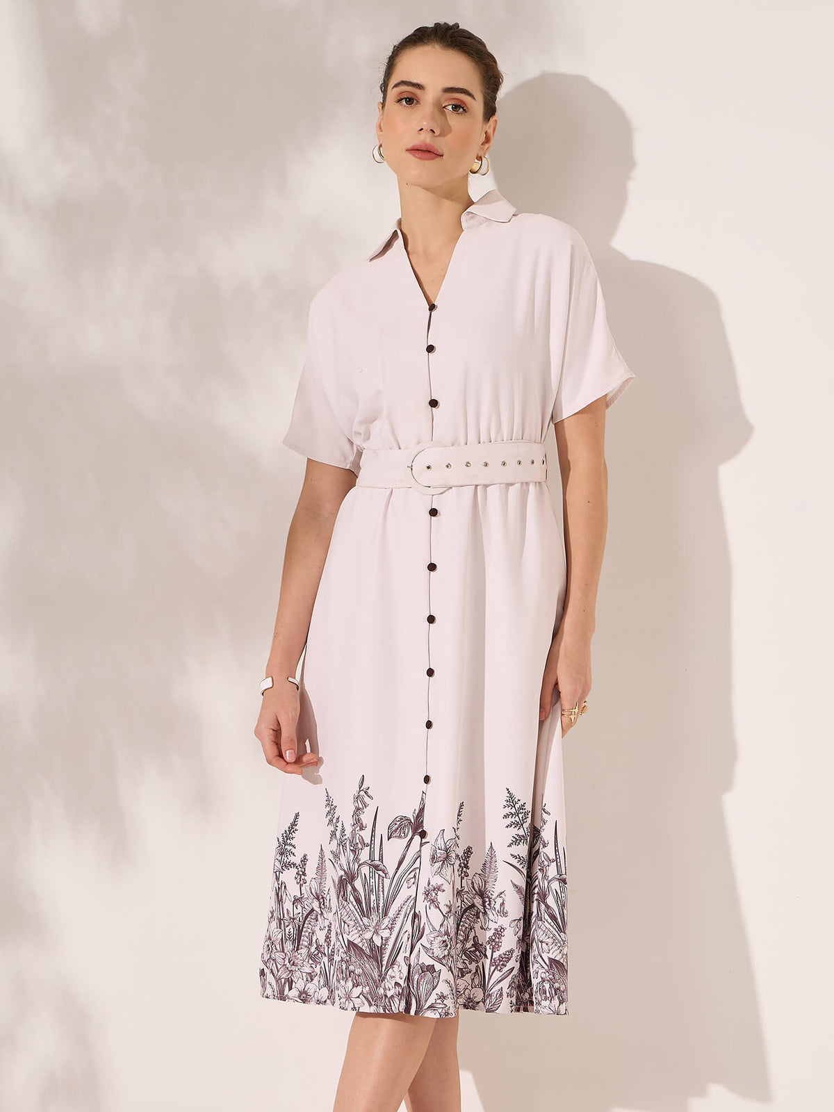Anya Dolman Sleeve Shirt Dress With Placement Print-Beige&amp;Brown