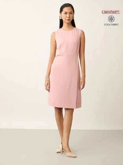 Marcella Faux-Wrap Style Sheath Dress-Dusty Pink