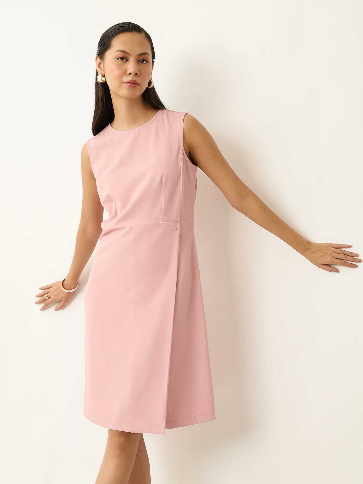 Marcella Faux-Wrap Style Sheath Dress-Dusty Pink