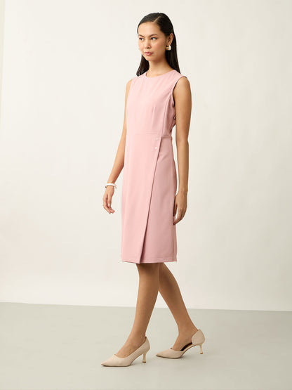 Marcella Faux-Wrap Style Sheath Dress-Dusty Pink
