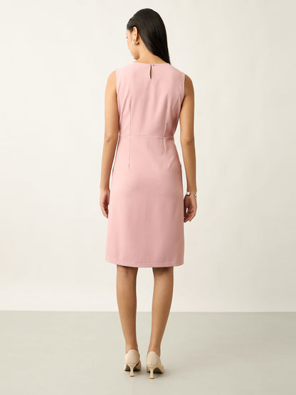 Marcella Faux-Wrap Style Sheath Dress-Dusty Pink