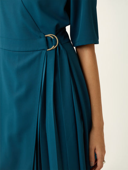 Avoria Pleat Detail Wrap Dress-Teal
