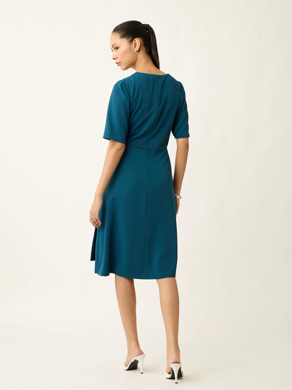 Avoria Pleat Detail Wrap Dress-Teal
