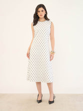 Dotella Contrast Detail Flared Midi Dress -White