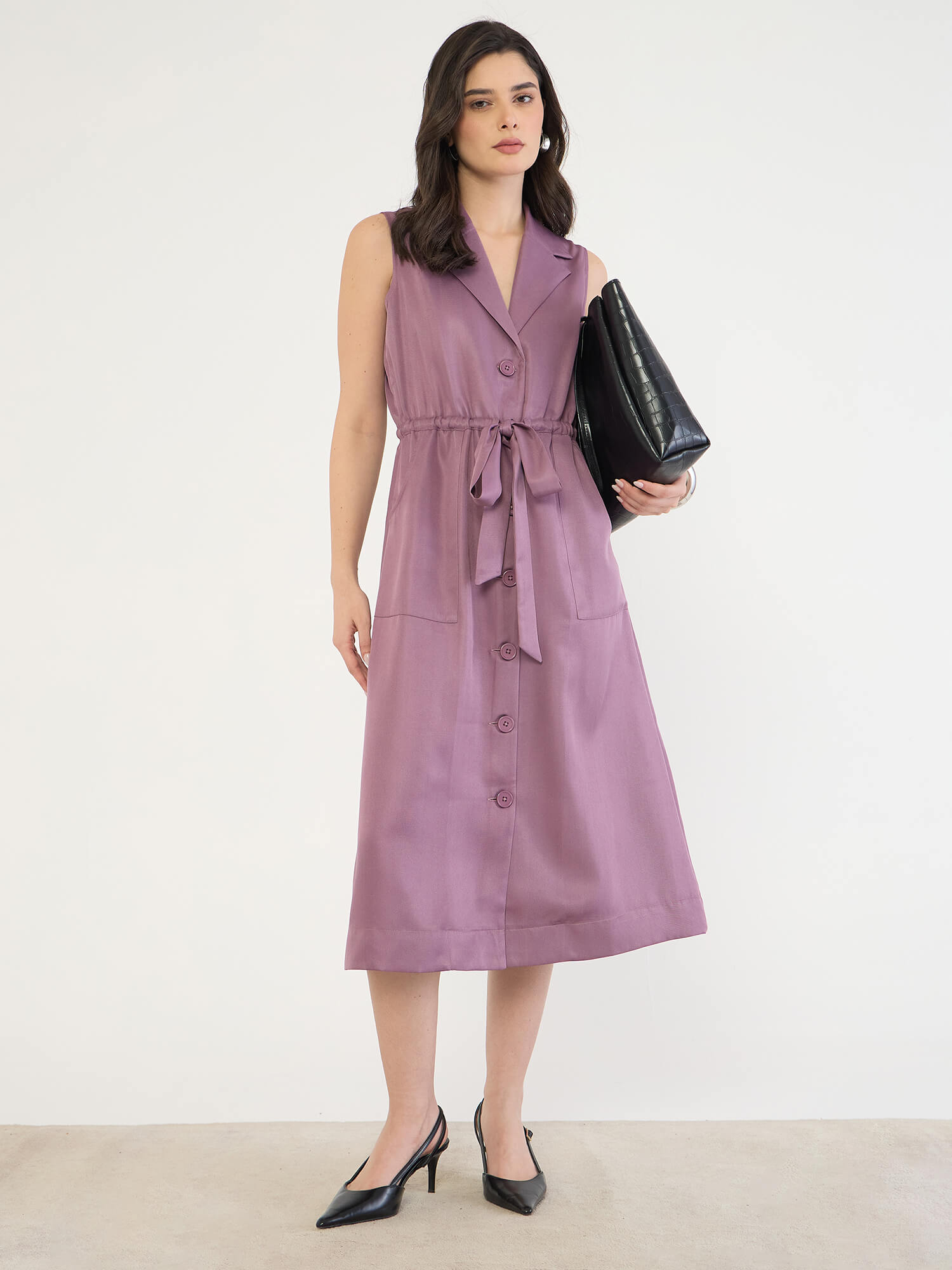 Salento Collared Cord Dress-Mauve