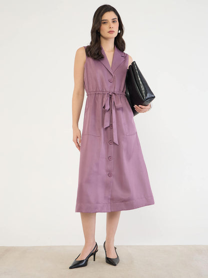 Salento Collared Cord Dress-Mauve