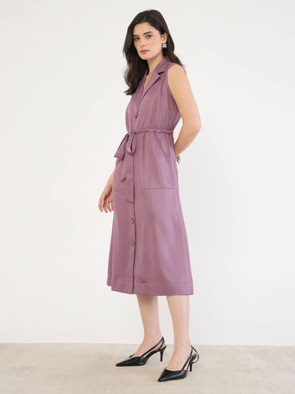 Salento Collared Cord Dress-Mauve