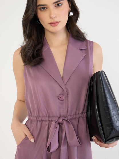 Salento Collared Cord Dress-Mauve