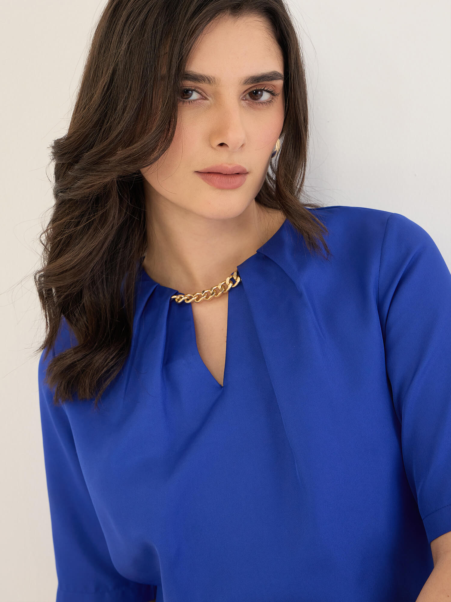 Cevon V-Neck Fit And A Line-Electric Blue