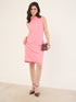 Oryn Boat Neck Shaped Shift Dress-Candy Pink