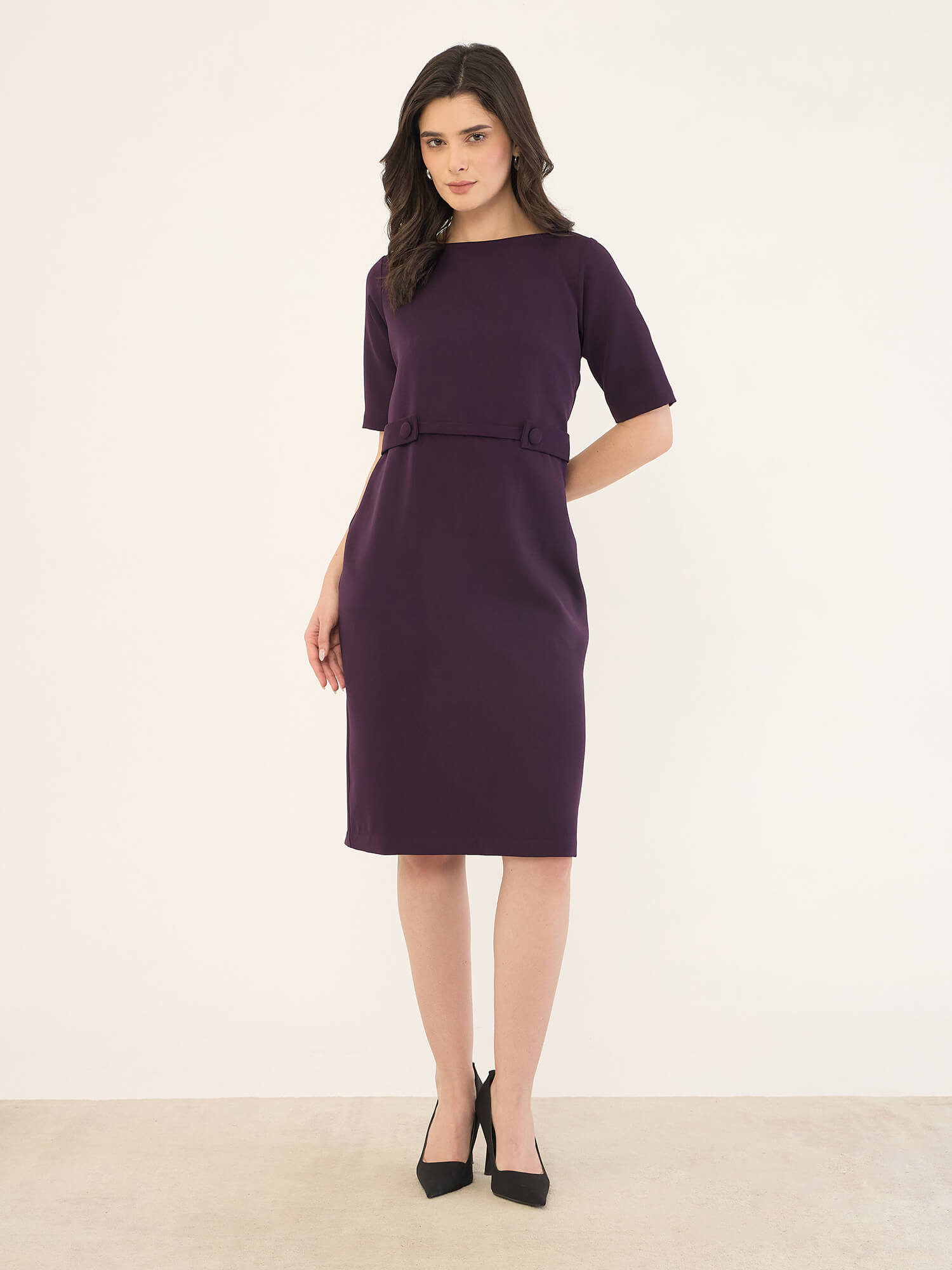 Pragaue Tab Detail Dress-Midnight Purple