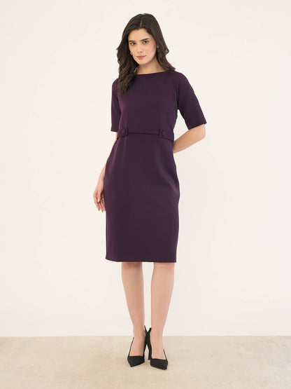 Pragaue Tab Detail Dress-Midnight Purple