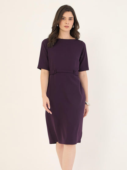 Pragaue Tab Detail Dress-Midnight Purple
