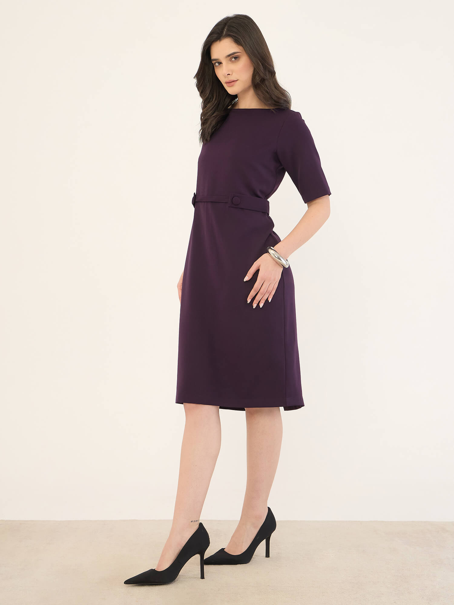 Pragaue Tab Detail Dress-Midnight Purple