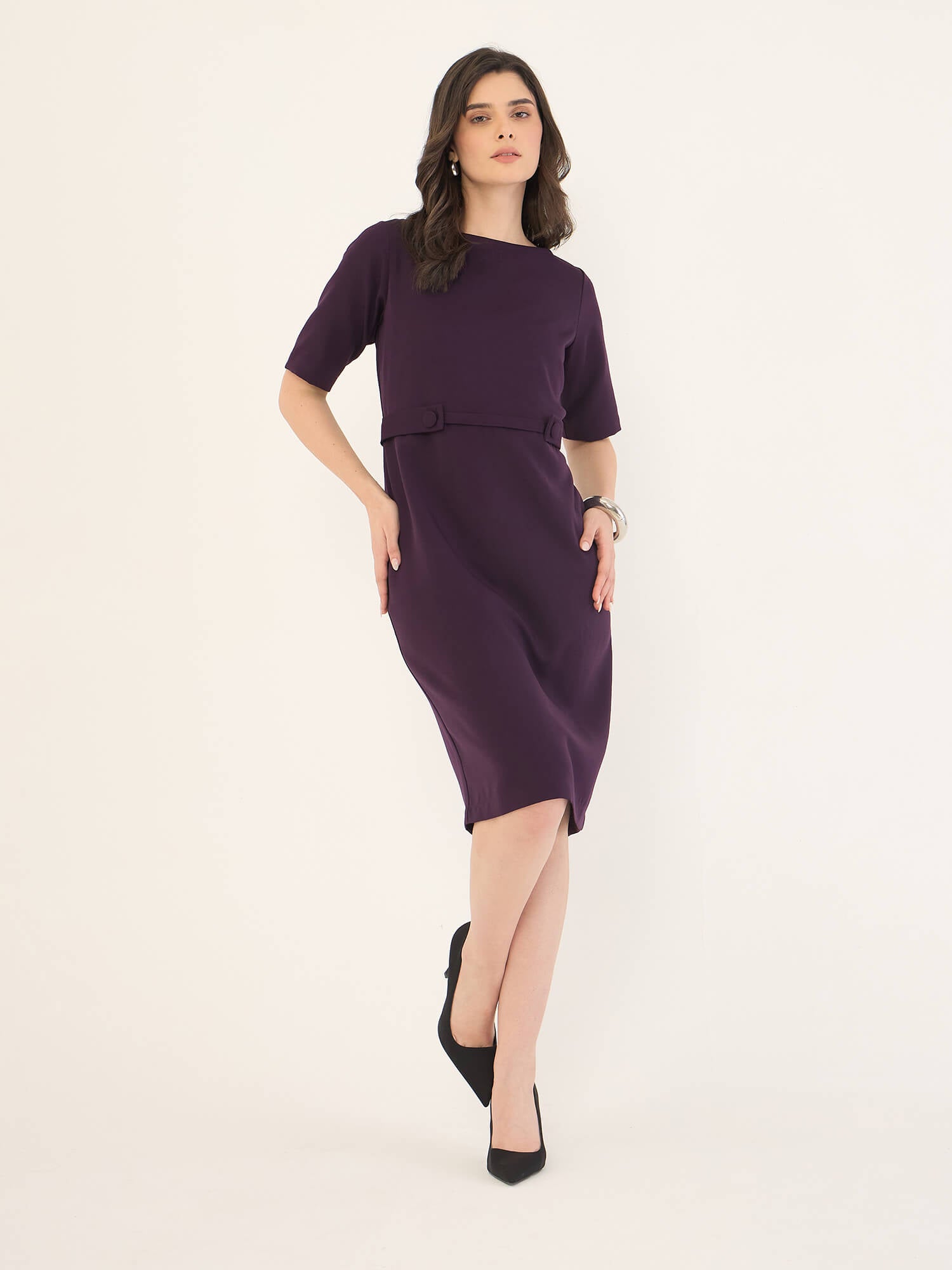 Pragaue Tab Detail Dress-Midnight Purple