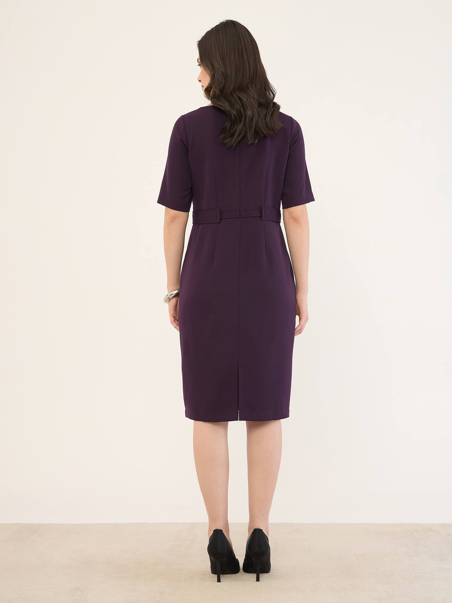 Pragaue Tab Detail Dress-Midnight Purple