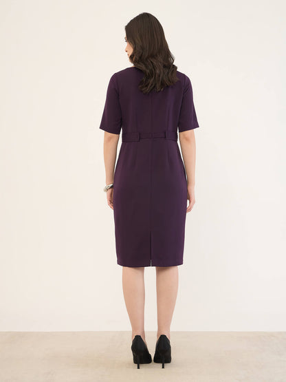 Pragaue Tab Detail Dress-Midnight Purple