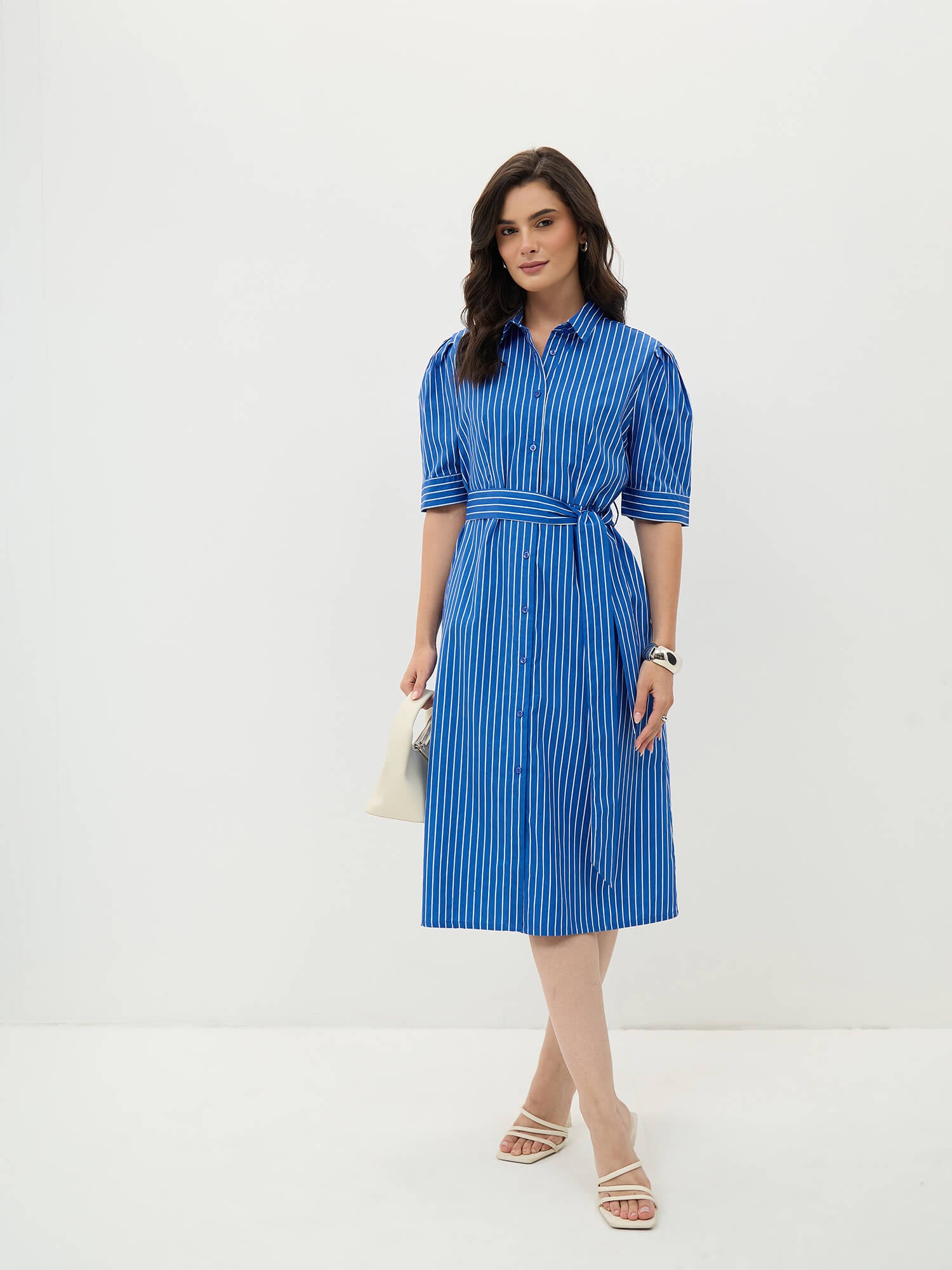Regatta Striped Shirt Dress-Cobalt Blue