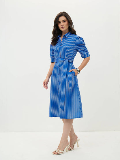 Regatta Striped Shirt Dress-Cobalt Blue