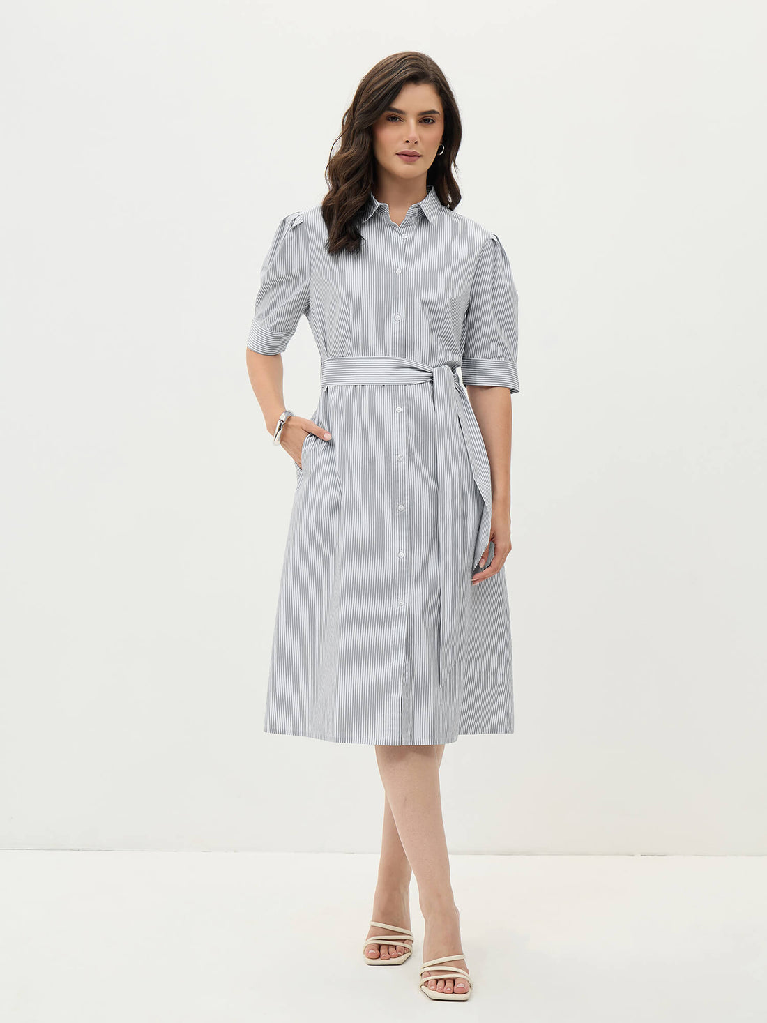Regatta Striped Shirt Dress-Grey