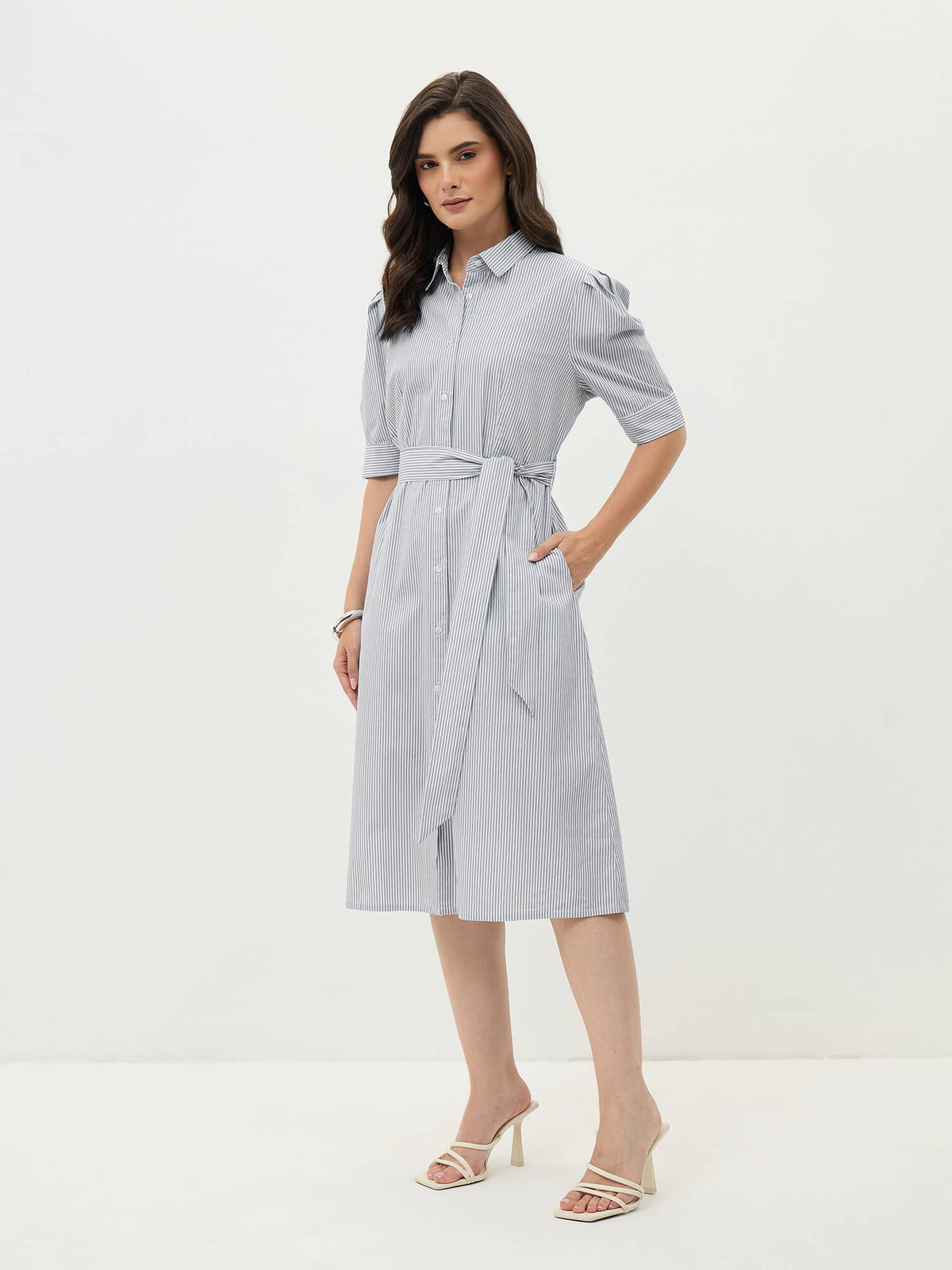 Regatta Striped Shirt Dress-Grey