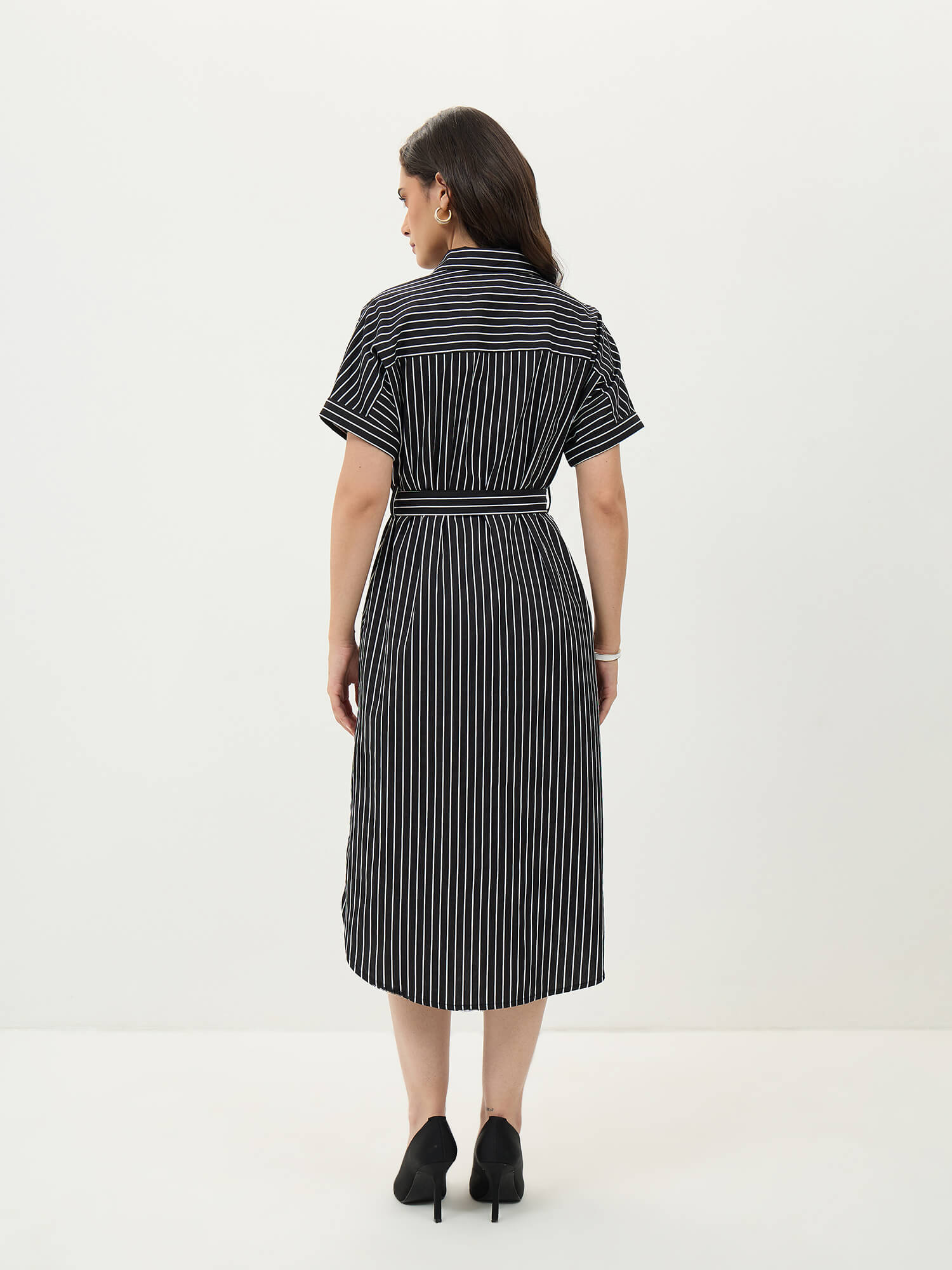 Avelin Belted Shirt Dress-Black