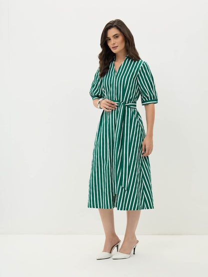 Sommer Belted Shirt Dress-Forest Green