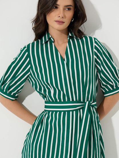 Sommer Belted Shirt Dress-Forest Green